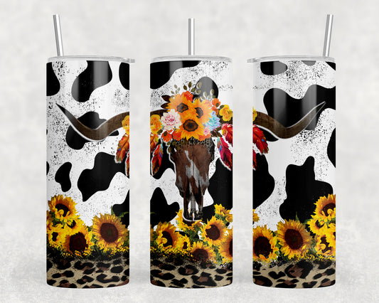 Cow Print Skull 20oz Skinny Tumbler - 1656