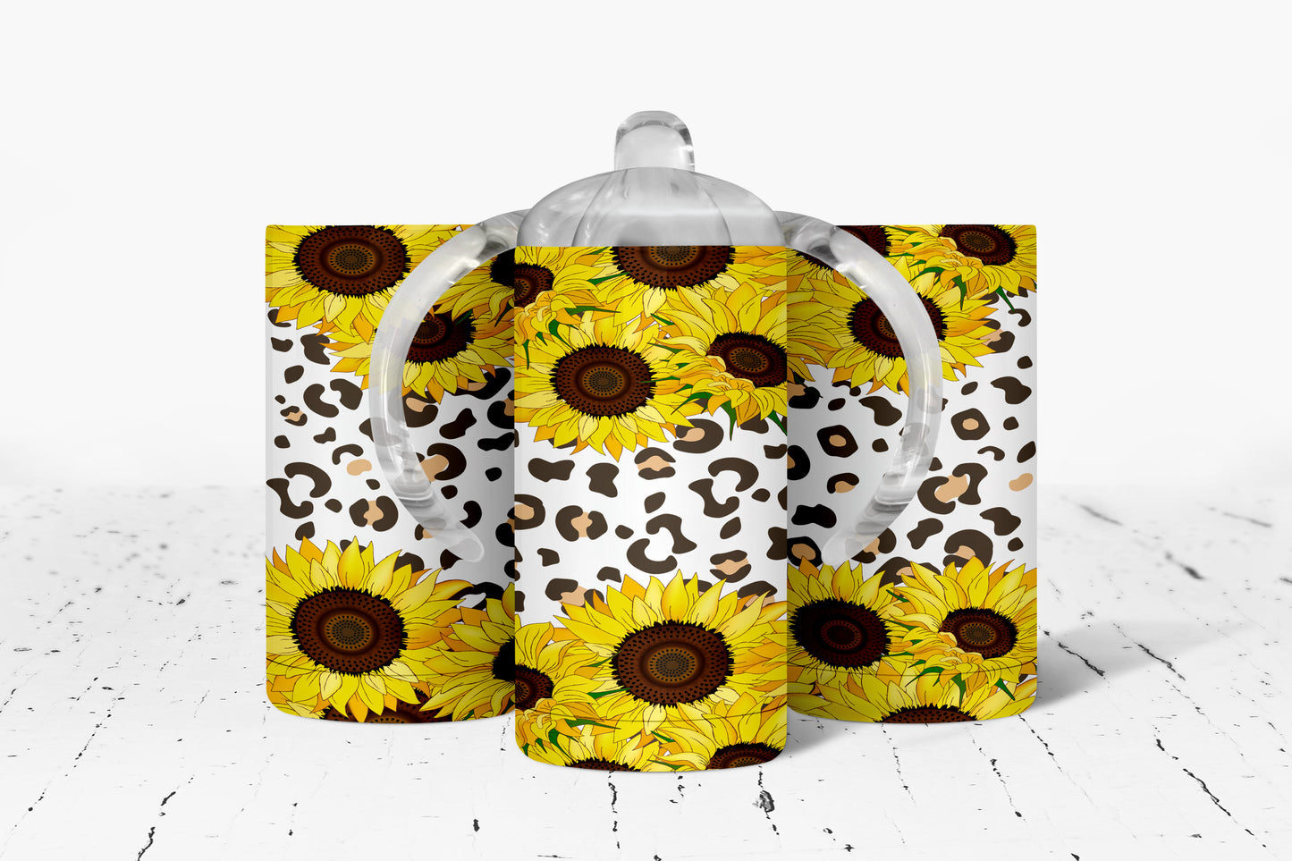 Leopard Print Sunflowers Kids Dual Lid Sippy Cup Tumbler - 1695