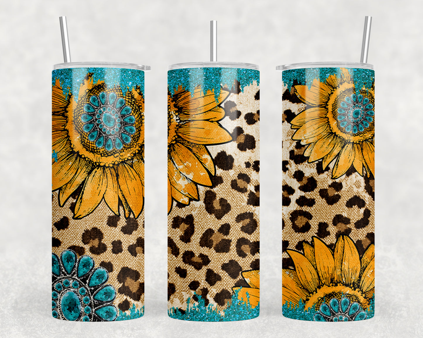 Leopard Print Sunflowers 20oz Skinny Tumbler - 1696