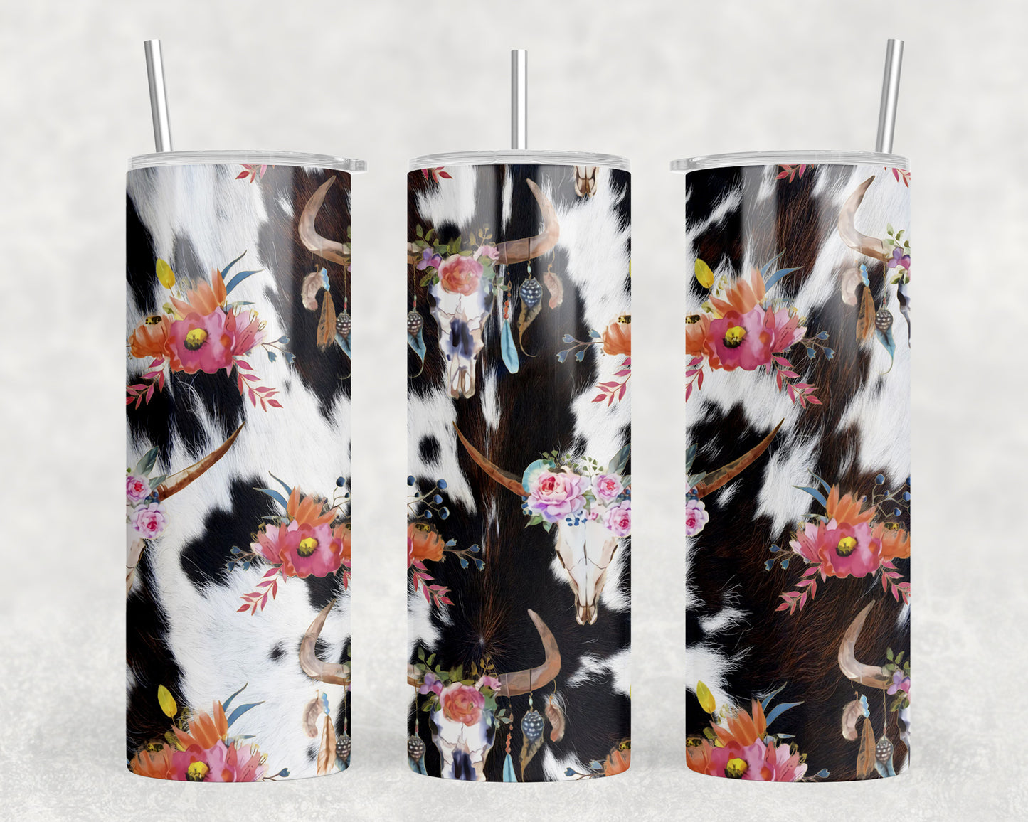 Printed Cowhide Mini Skulls 20oz Skinny Tumbler - 1703