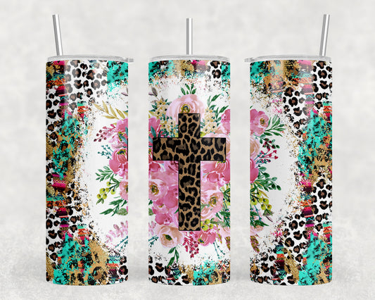 Leopard Print Cross 20oz Skinny Tumbler - 1707