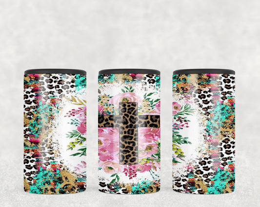 Leopard Print Cross 5-in-1 Can Hugger Tumbler - 1707