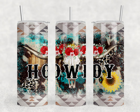 Howdy Western Skull 20oz Skinny Tumbler - 1723