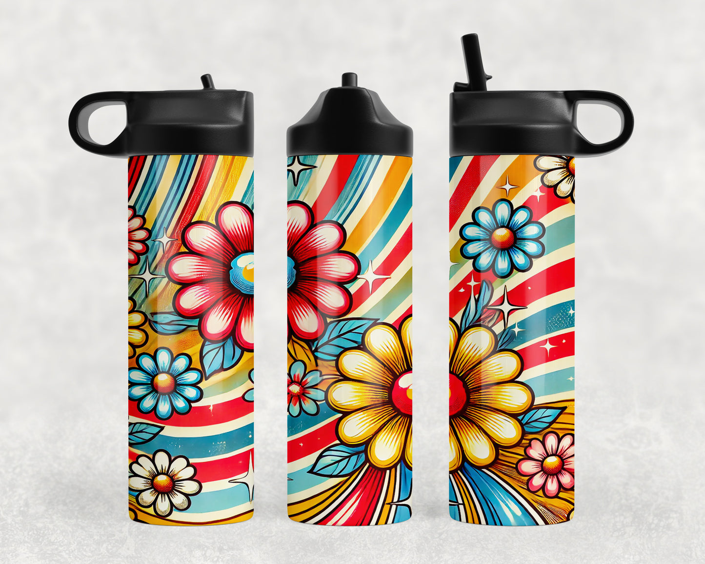 Retro Flowers Water Bottle - 174