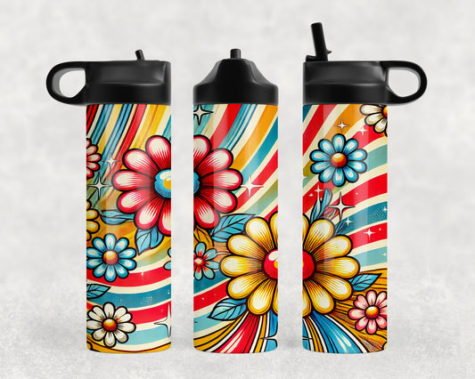 Retro Flowers Water Bottle - 174