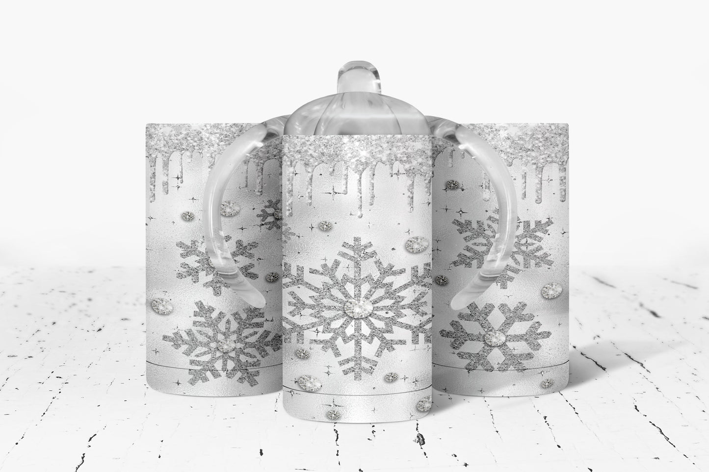 Winter Christmas Snowflakes Kids Dual Lid Sippy Cup Tumbler - 1775