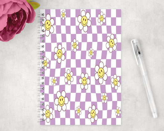 Retro Smiley Flowers Spiral Lined A5 Journal - 177