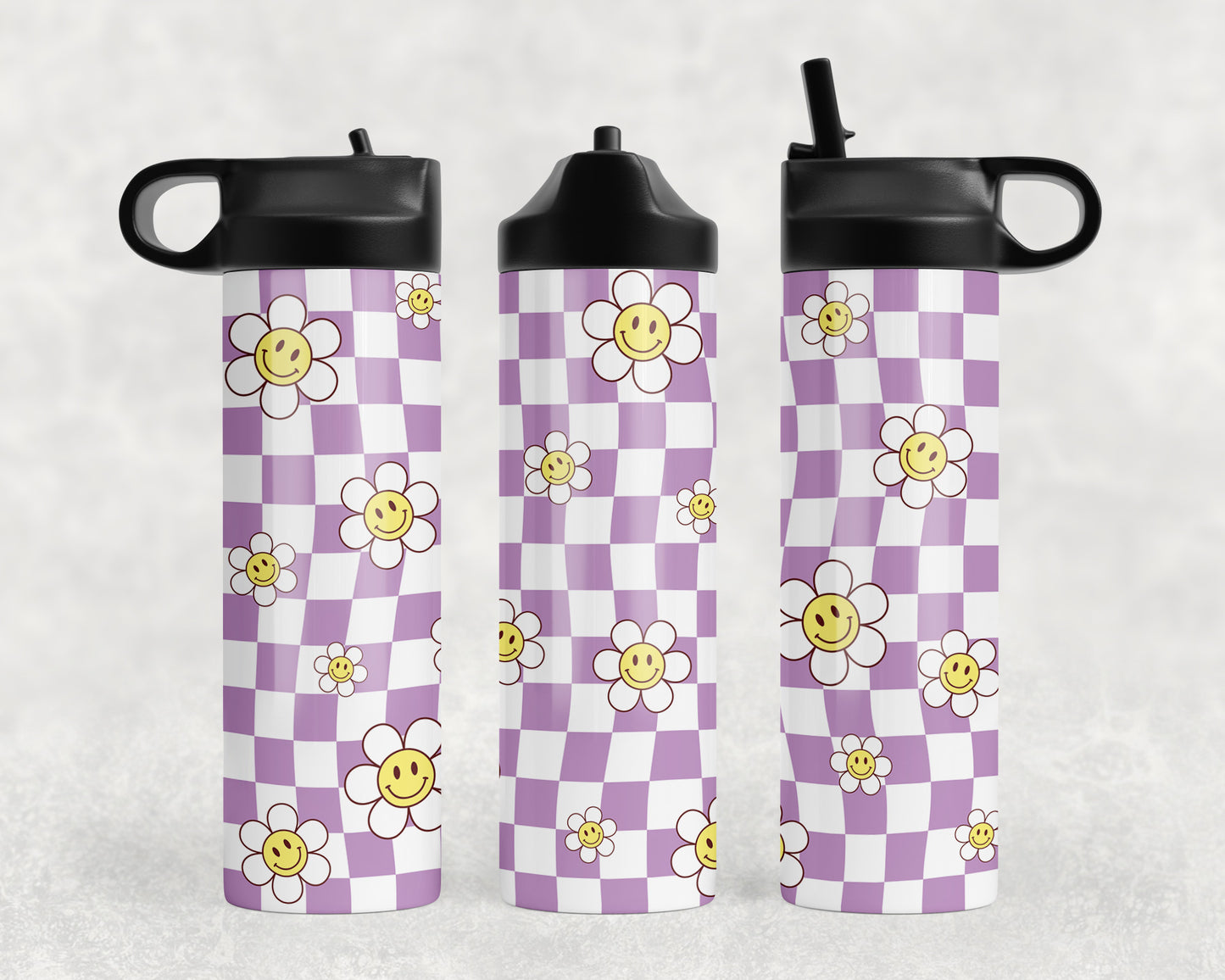 Retro Smiley Flowers Water Bottle - 177