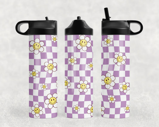 Retro Smiley Flowers Water Bottle - 177