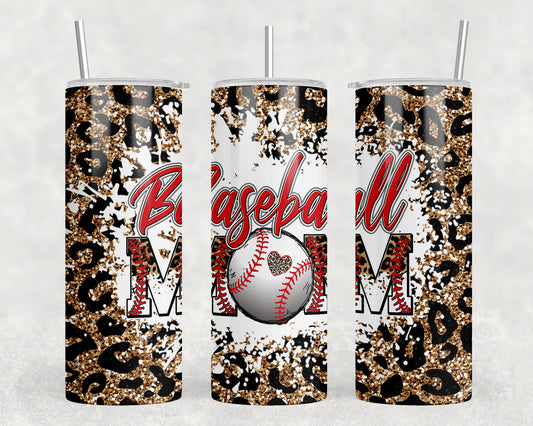 Leopard Print Baseball Mom 20oz Skinny Tumbler - 1796