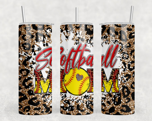 Leopard Print Softball Mom 20oz Skinny Tumbler - 1805