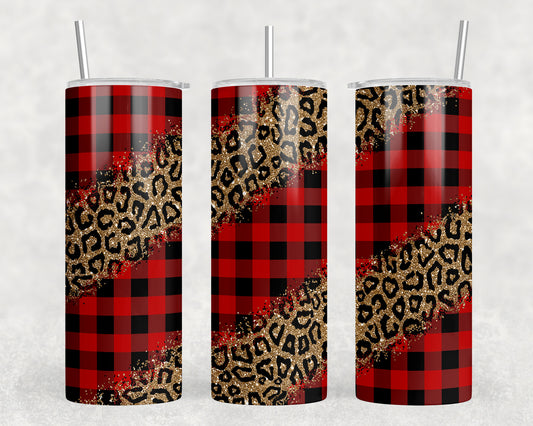 Leopard Print Plaid 20oz Skinny Tumbler - 1861