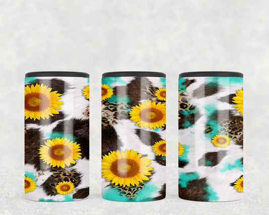 Printed Cowhide Sunflowers 5-in-1 Can Hugger Tumbler - 1873