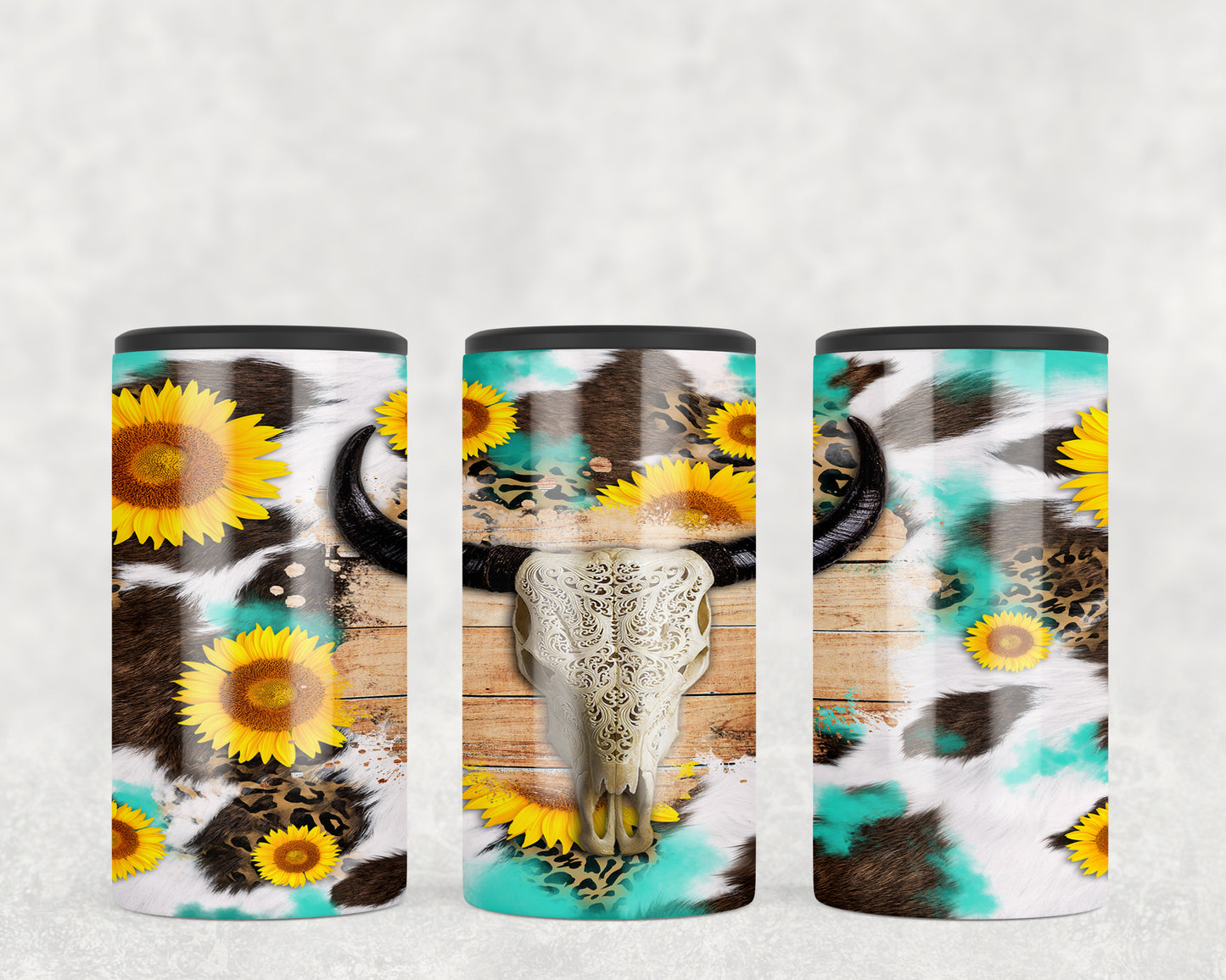 Printed Cowhide Skull 5-in-1 Can Hugger Tumbler - 1874