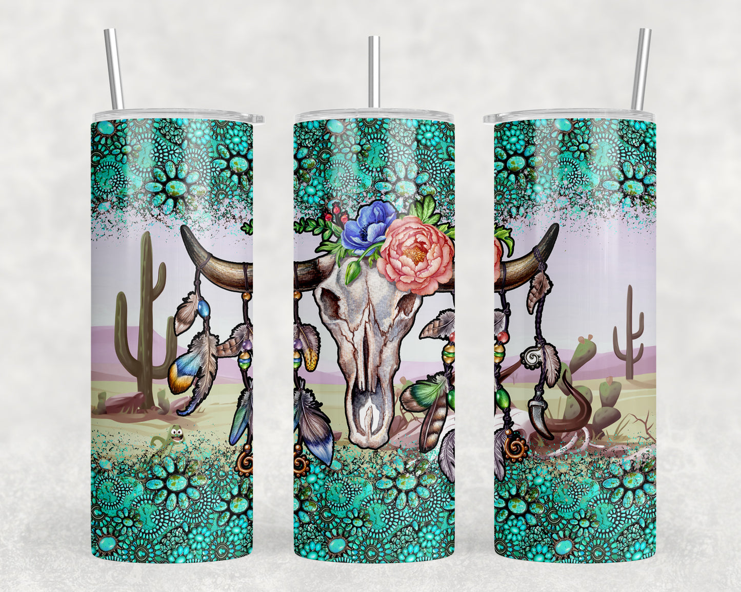 Western Turquoise Skull 20oz Skinny Tumbler - 1875