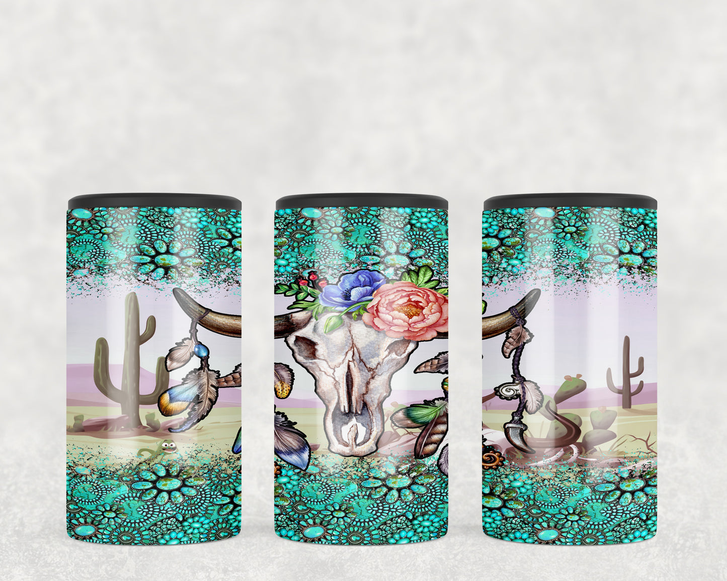 Western Turquoise Skull 5-in-1 Can Hugger Tumbler - 1875