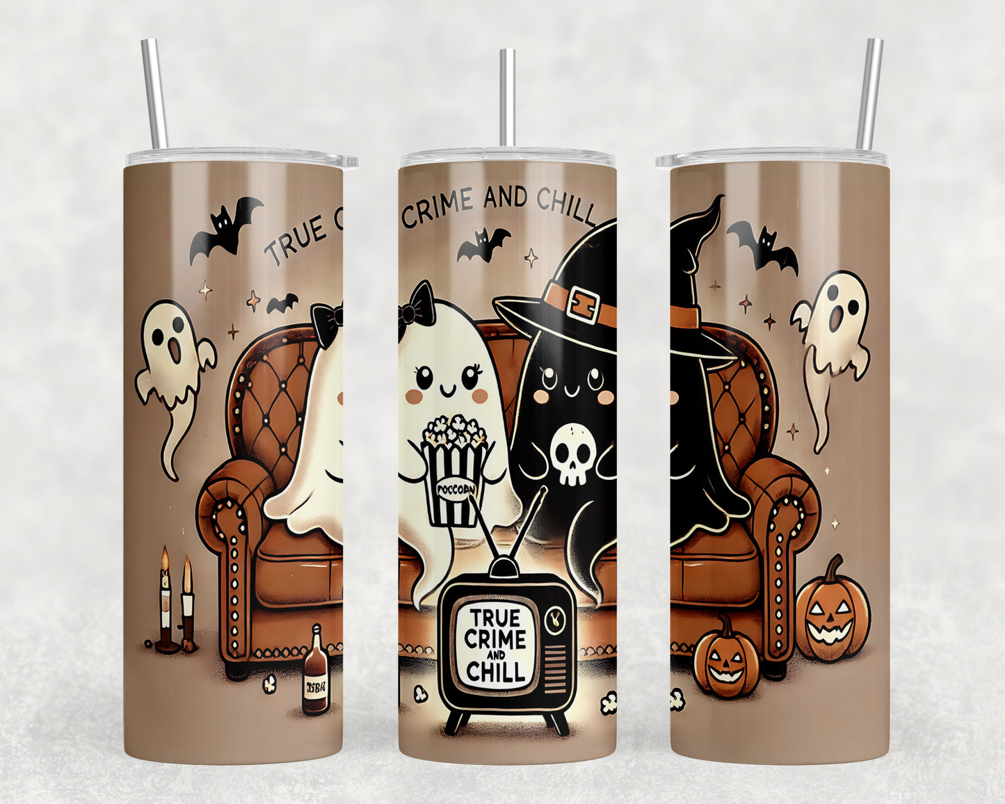 Cute Ghosts Halloween True Crime 20oz Skinny Tumbler - 188