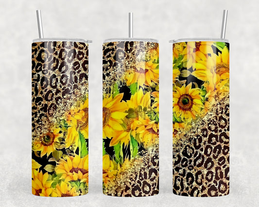 Leopard Print Sunflower 20oz Skinny Tumbler - 1890