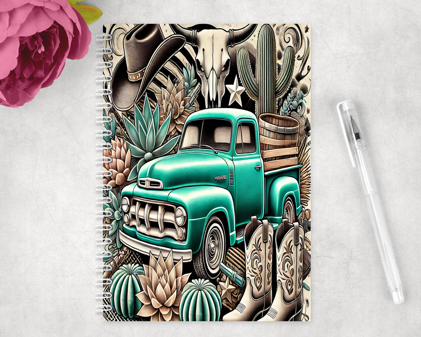 Western Truck Mashup Spiral Lined A5 Journal - 189