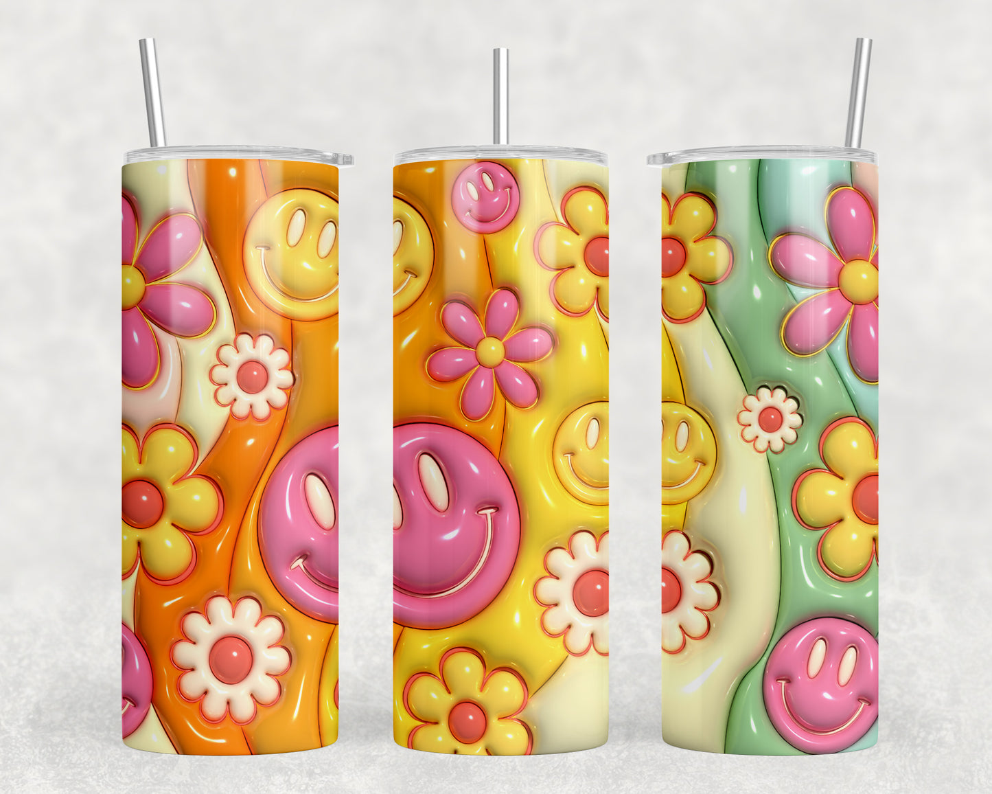 Retro Flower Smiley Inflated 20oz Skinny Tumbler - 1901