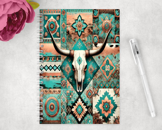 Western Aztec Skull Spiral Lined A5 Journal - 191