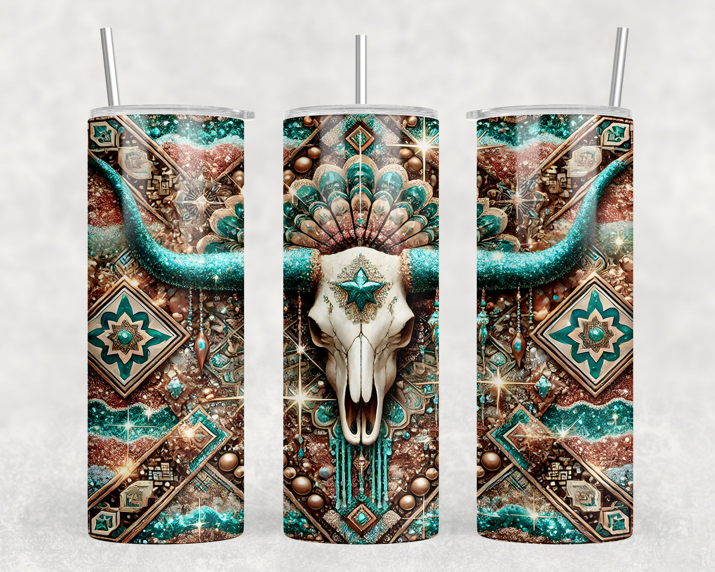 Western Aztec Skull 20oz Skinny Tumbler - 192