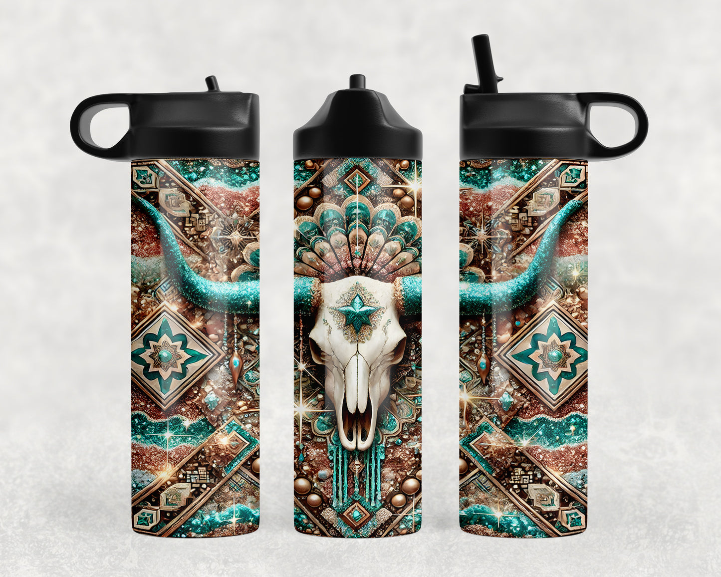 Western Aztec Skull Water Bottle - 192