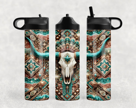 Western Aztec Skull Water Bottle - 192