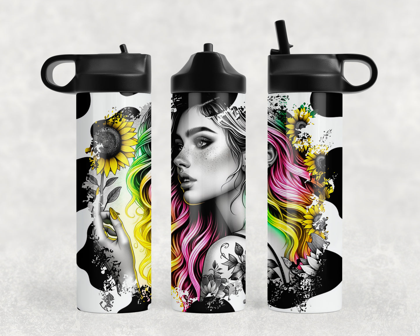 Sunflower Tattoo Girl Water Bottle - 205