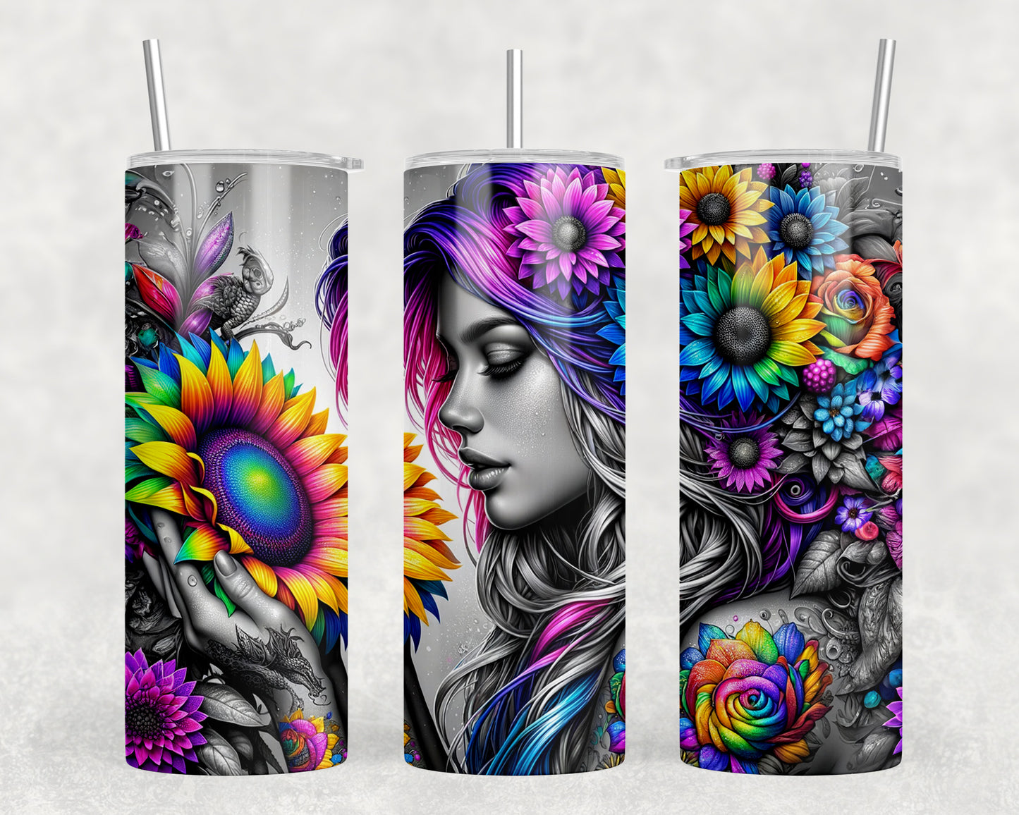 Sunflower Tattoo Girl 20oz Skinny Tumbler - 208