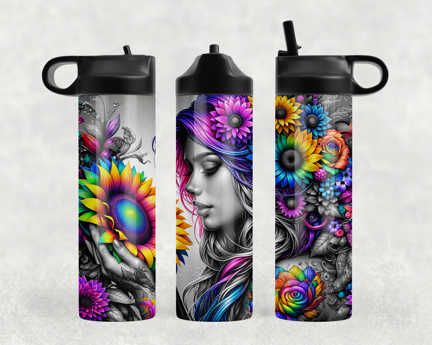 Sunflower Tattoo Girl Water Bottle - 208