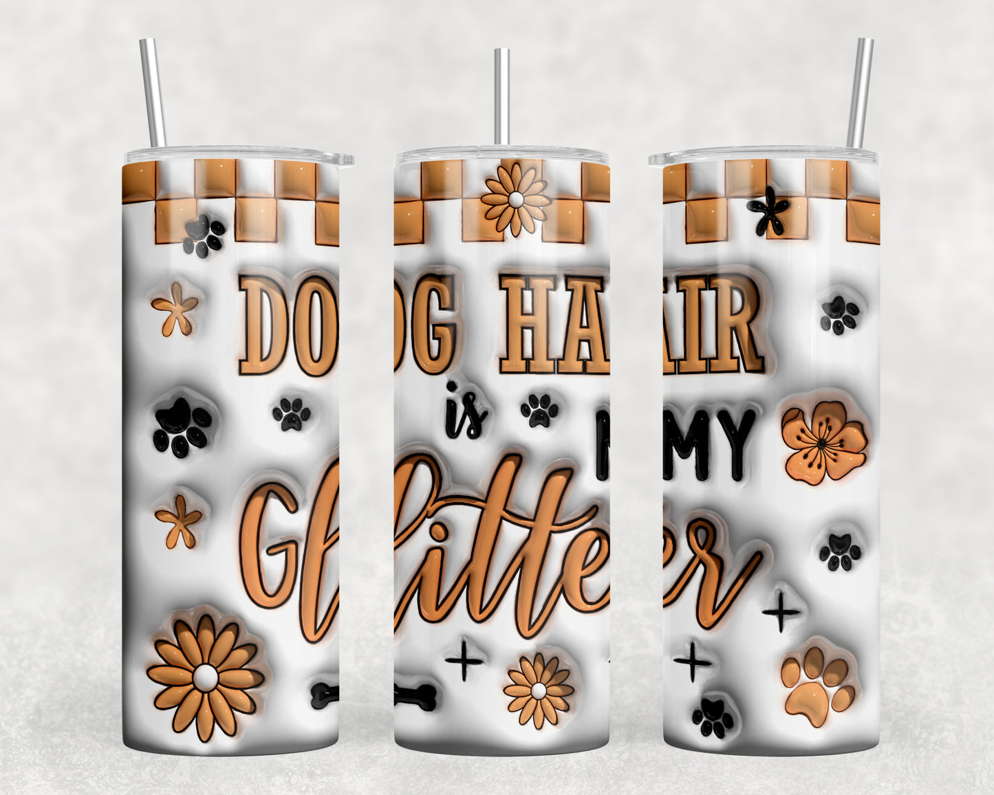 Dog Hair Printed Glitter Inflated 20oz Skinny Tumbler - 212