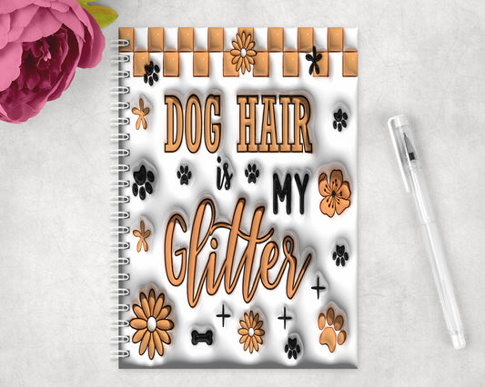 Dog Hair Printed Glitter Inflated Spiral Lined A5 Journal - 212