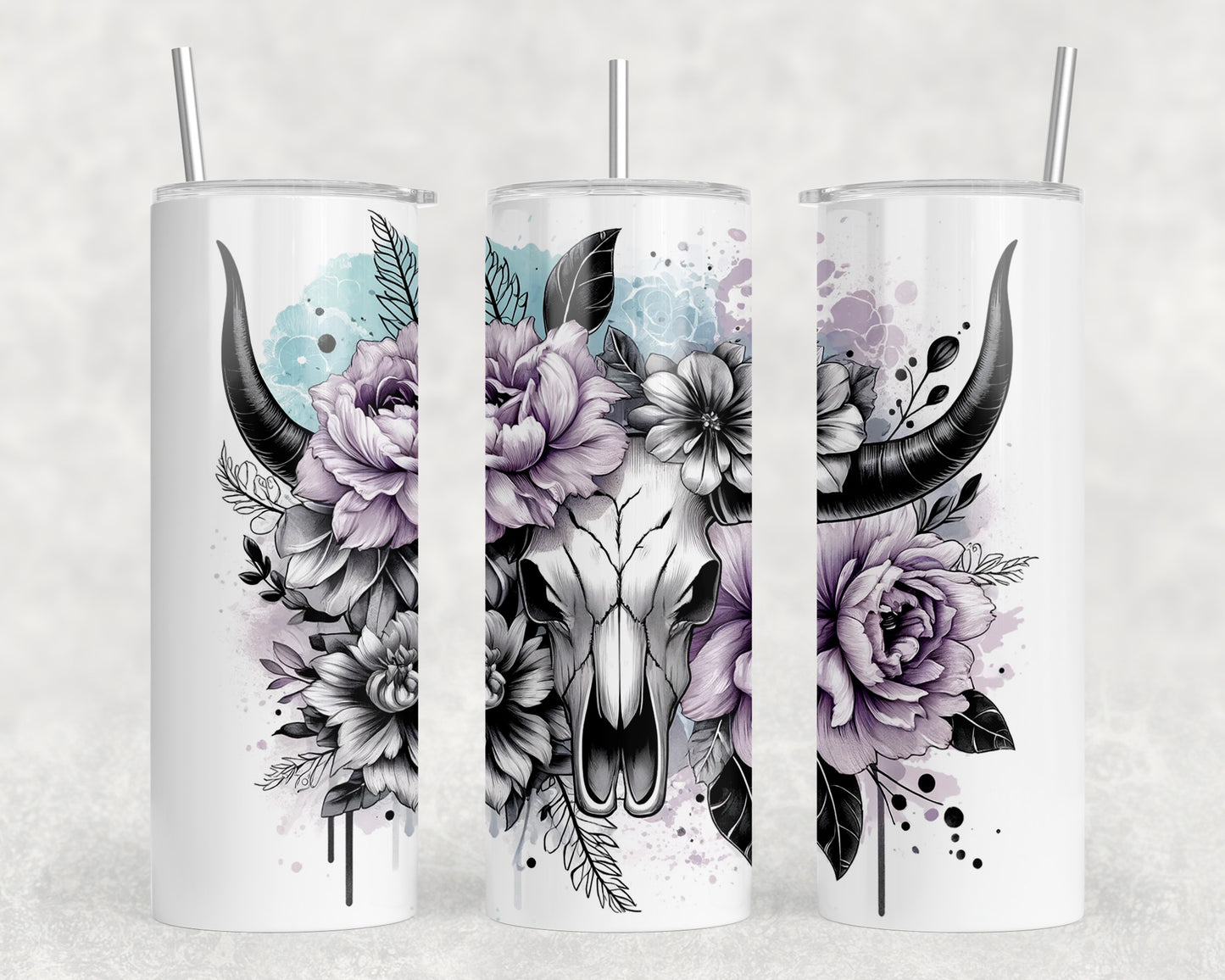 Western Floral Skull 20oz Skinny Tumbler - 216