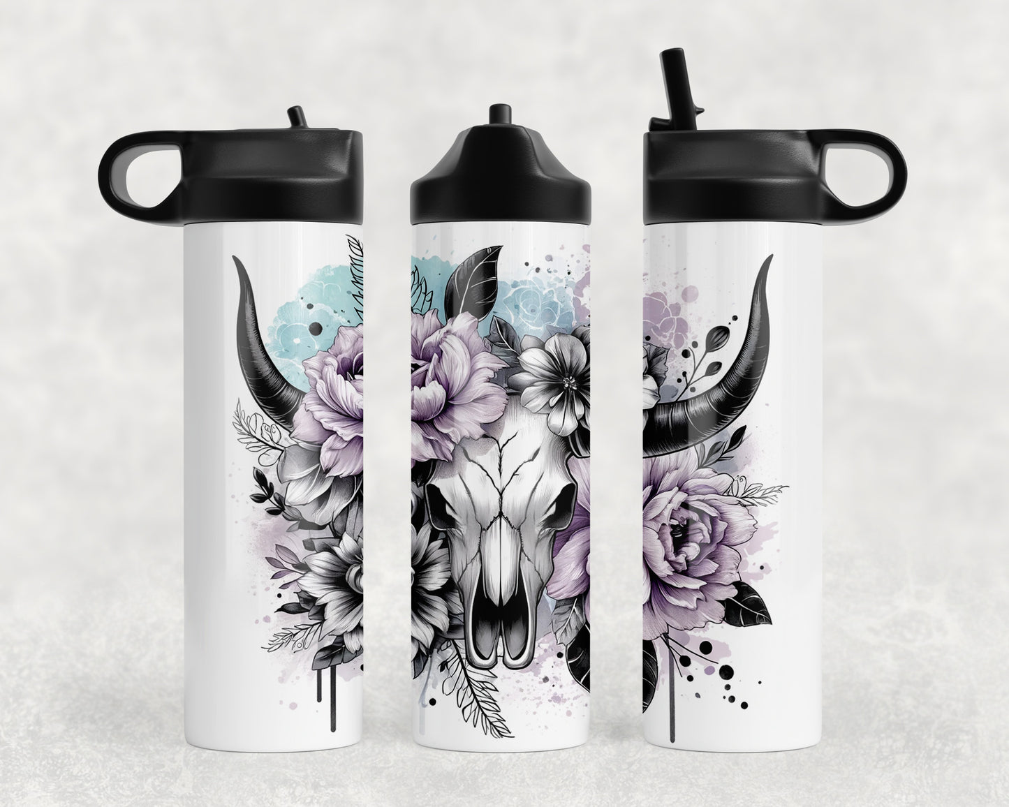 Western Floral Skull Water Bottle - 216