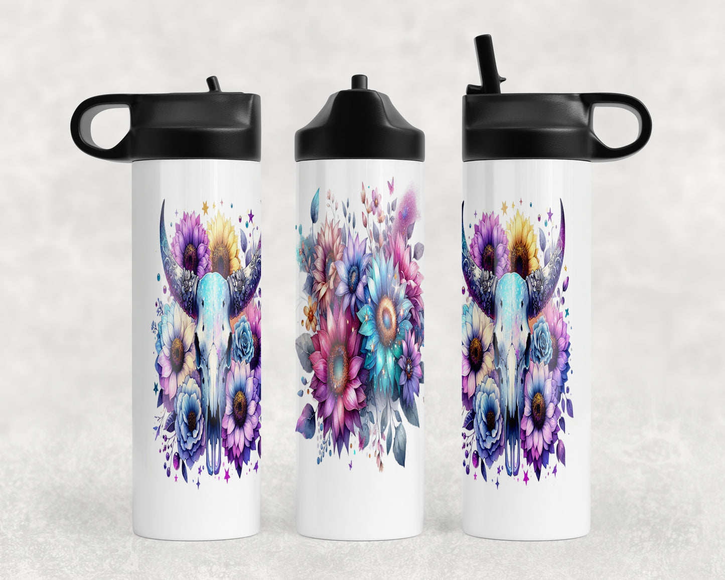 Western Floral Skull Water Bottle - 218