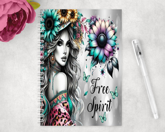 Free Spirit Girl Spiral Lined A5 Journal - 221