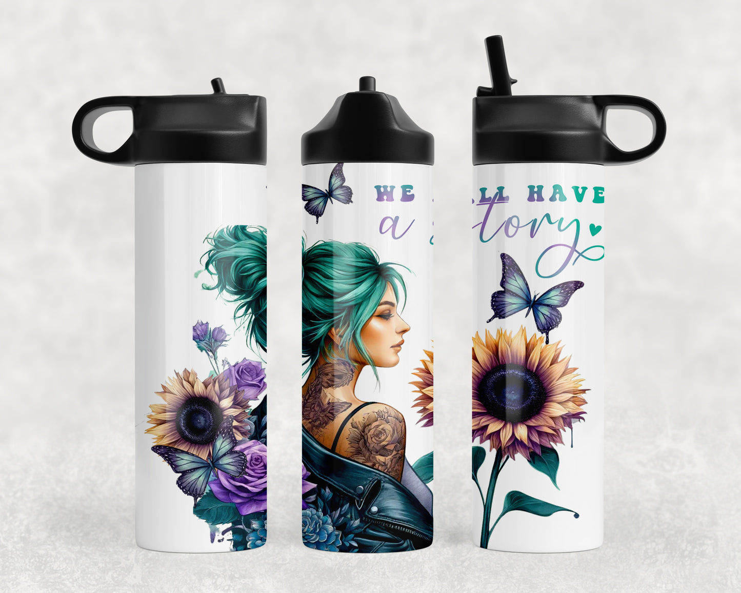 Mental Health Tattoo Girl Water Bottle - 222