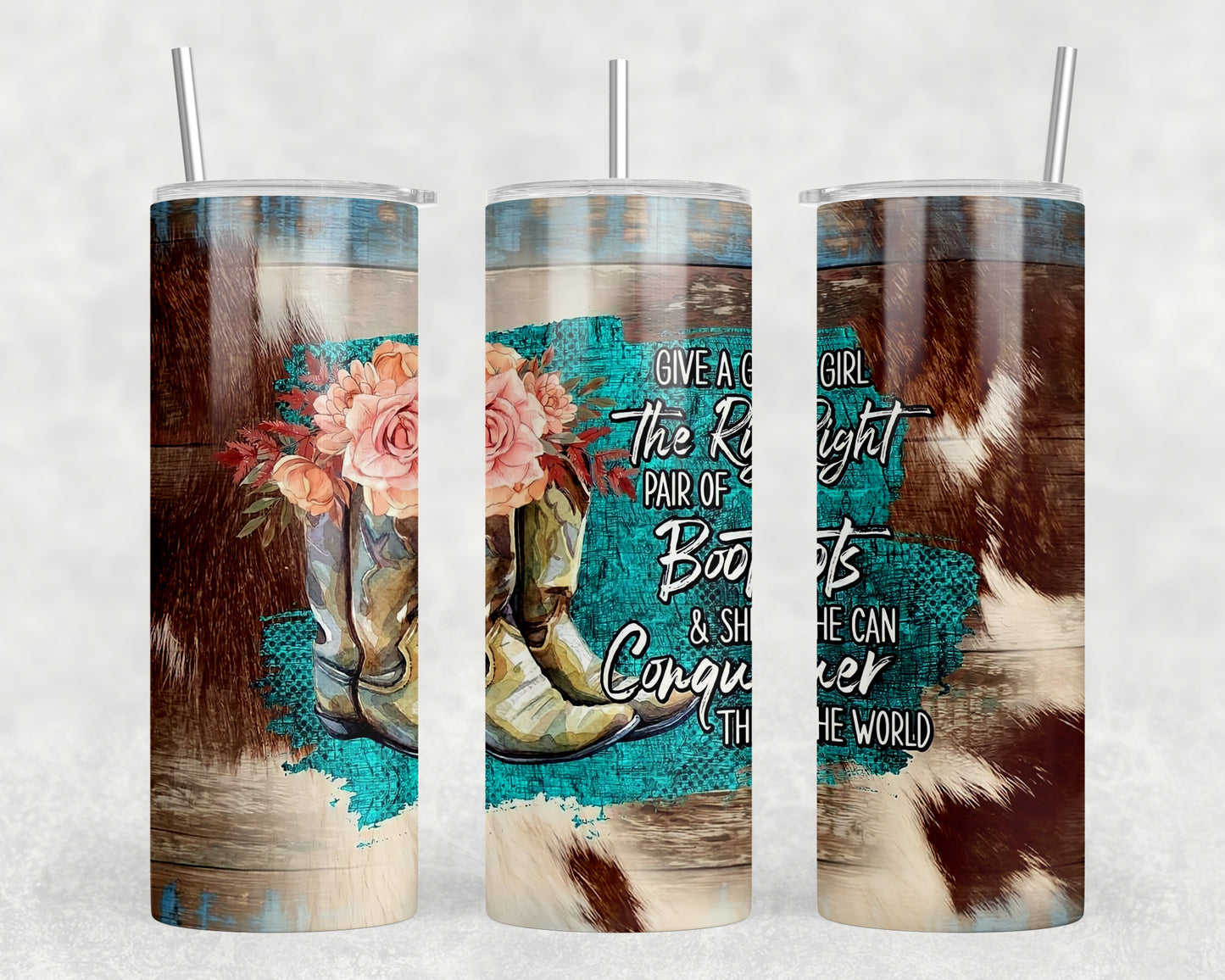 Printed Cowhide Cowboy Boots 20oz Skinny Tumbler - 2236