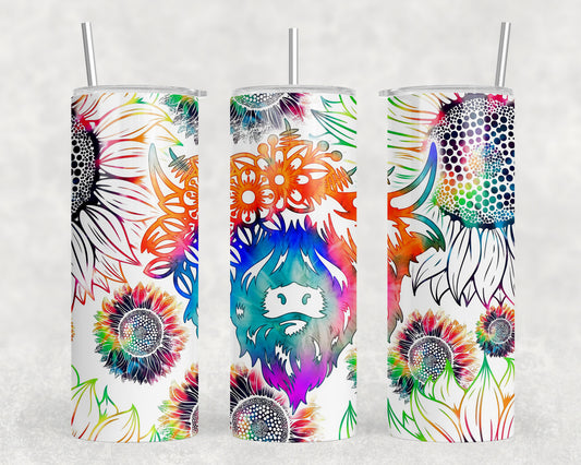 Tie Dye Highland Cow 20oz Skinny Tumbler - 2247