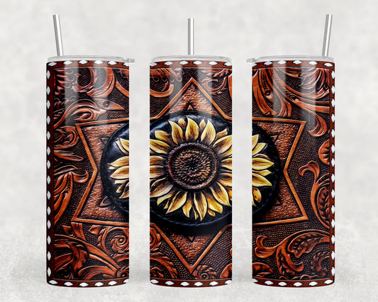 Sunflower Printed Leather 20oz Skinny Tumbler - 2282