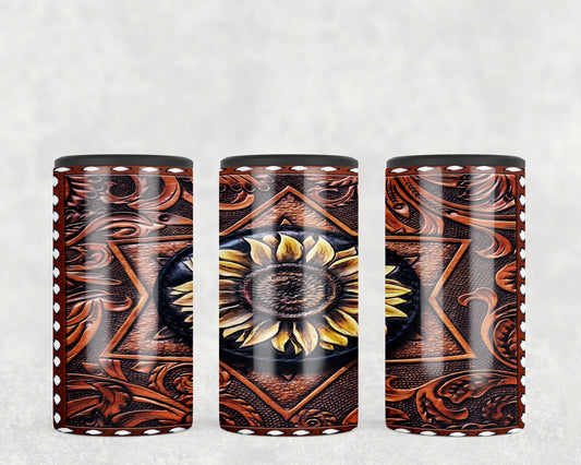 Sunflower Printed Leather 5-in-1 Can Hugger Tumbler - 2282