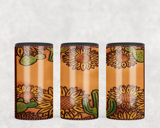 Cactus Sunflower Printed Leather 5-in-1 Can Hugger Tumbler - 2283