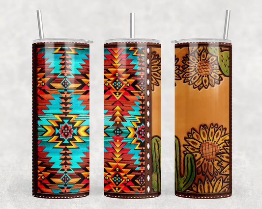 Aztec Sunflower Printed Leather 20oz Skinny Tumbler - 2284