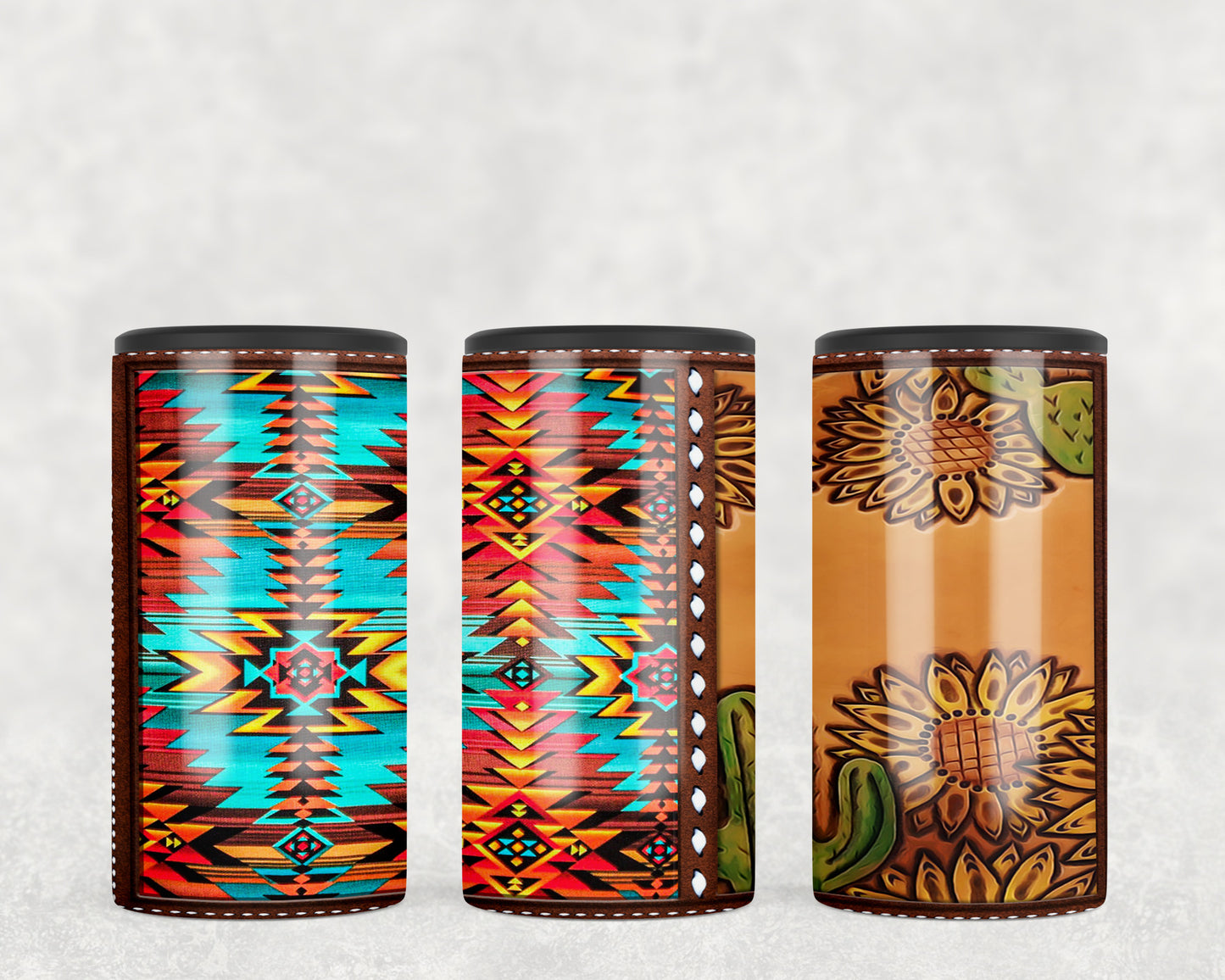 Aztec Sunflower Printed Leather 5-in-1 Can Hugger Tumbler - 2284