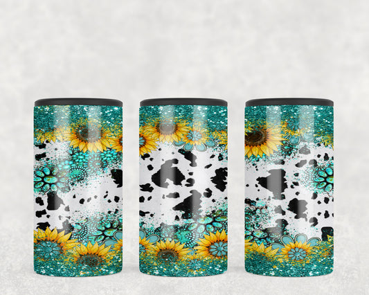 Printed Cowhide Sunflowers 5-in-1 Can Hugger Tumbler - 2289