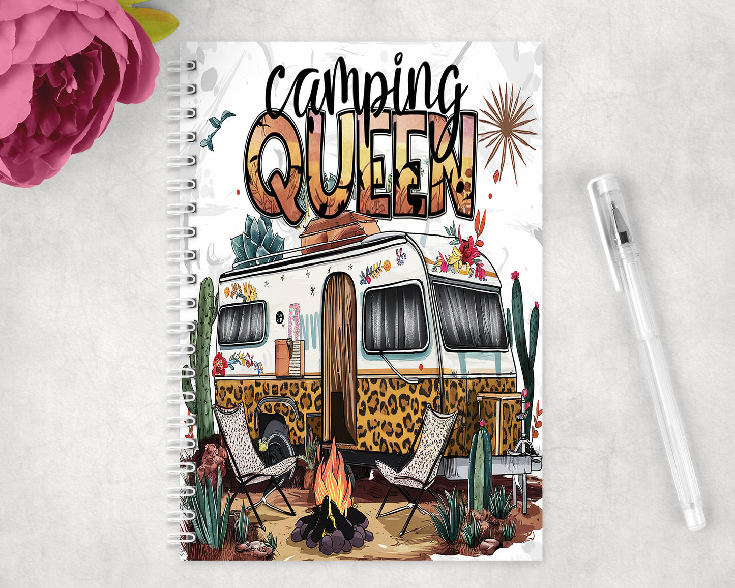 Camping Queen Camper Spiral Lined A5 Journal - 229