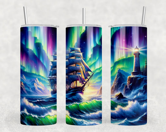 Northern Lights Ship Ocean 20oz Skinny Tumbler - 231