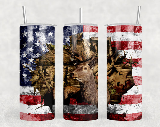 American Flag Deer 20oz Skinny Tumbler - 2359