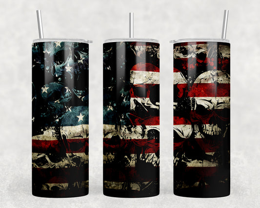 American Flag Skulls 20oz Skinny Tumbler - 2396